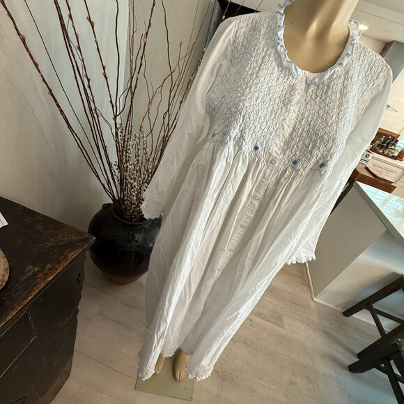 The 1 for U Smocked Top Blue Ruffled Trim Long Sleeved NIGHT GOWN w/ pockets - Picture 5 of 8